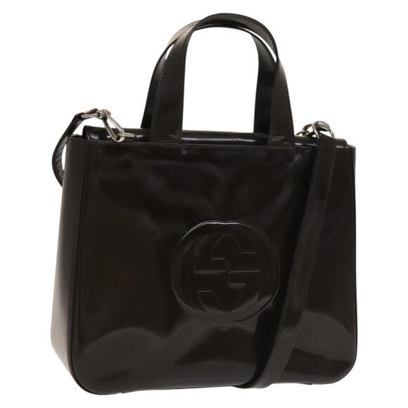 GUCCI Hand Bag Patent Leather Silver Brown 000 2058 0504 5 - Picture 1 of 12